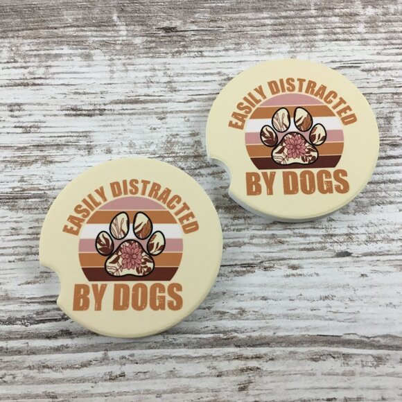 Easily Distracted by Dogs Car Coasters Set of 2 - Picture 5 of 6